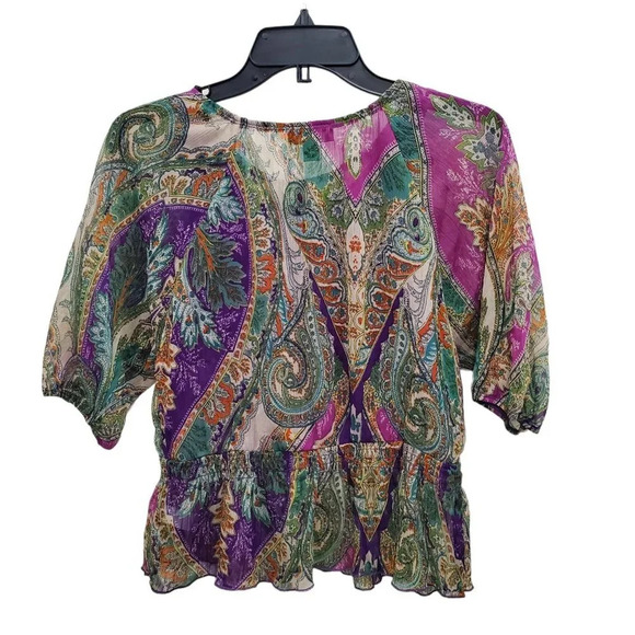 BCXGirl Multicolor Boho Chiffon Overlay Long Sleeve Top Blouse Girl's Size L - Picture 4 of 5